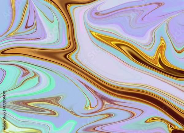 Fototapeta Beautiful abstract background in fluid art style (gold, lilac, turquoise)