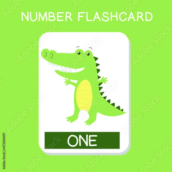Fototapeta Cute number flashcards with animals set. English counting with animal theme. Math Poster for preschool. Vector illustration.