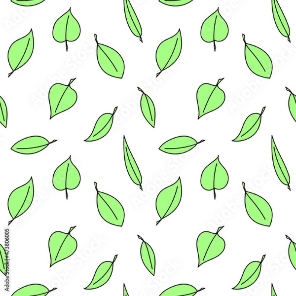 Fototapeta Hand-drawn vector pattern in doodle style with leaves.