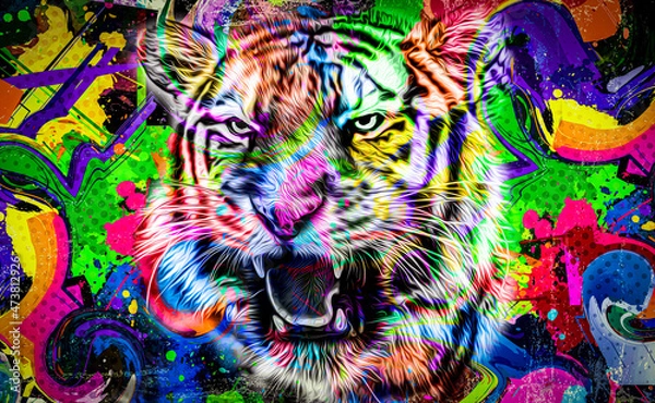 Fototapeta Bright abstract colorful background with tiger