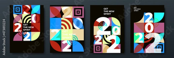 Fototapeta 2022 template design with copy space. Strong typography. Colorful and easy to remember. Design for branding, presentation, portfolio, business, education, banner. Vector, illustration