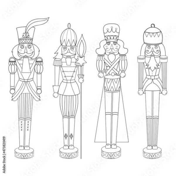Obraz Set of hand drawn sketch style characters from The Nutcracker fairy tale isolated on white background. Vector illustration.