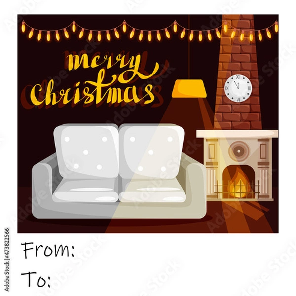 Fototapeta Merry Christmas greeting card from whom and to.