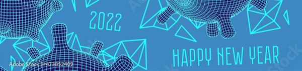 Fototapeta Covid-19 omicron new year 2022 banner design. Futuristic neon glowing particles. Vector 3d style . 