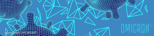 Fototapeta Covid-19 omicron new strain variant wide banner. Futuristic neon glowing particles. Vector 3d style design