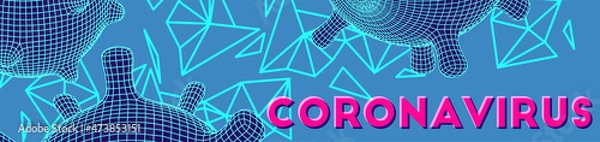 Fototapeta Covid-19 omicron new strain variant brochure cover. Futuristic neon glowing particles. Vector 3d style design