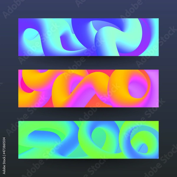 Fototapeta Abstract banners set with image of color tentacles. 
Futuristic technology concept. Vector background 
for web banner template or brochure.