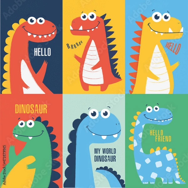 Obraz collection background print decor illustration kid dinosaur cute simple funny