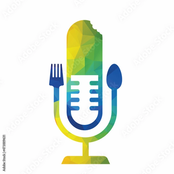 Fototapeta Podcast food logo icon designs vector. Fork and spoon around a mic.