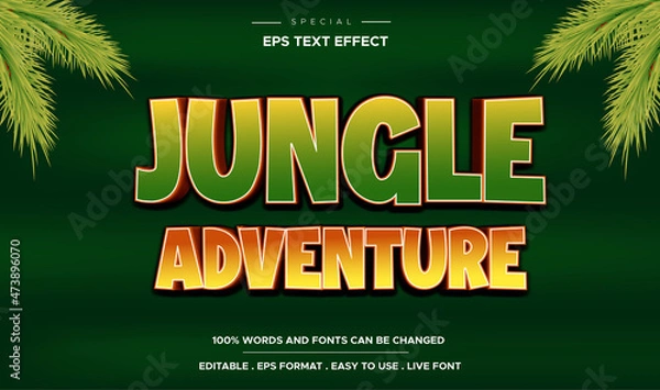 Fototapeta editable 3d jungle adventure text effect