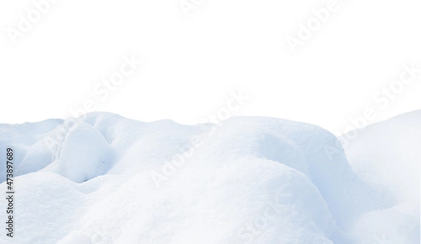 Fototapeta White snowy field with hills and smooth snow surface isolated on white background.