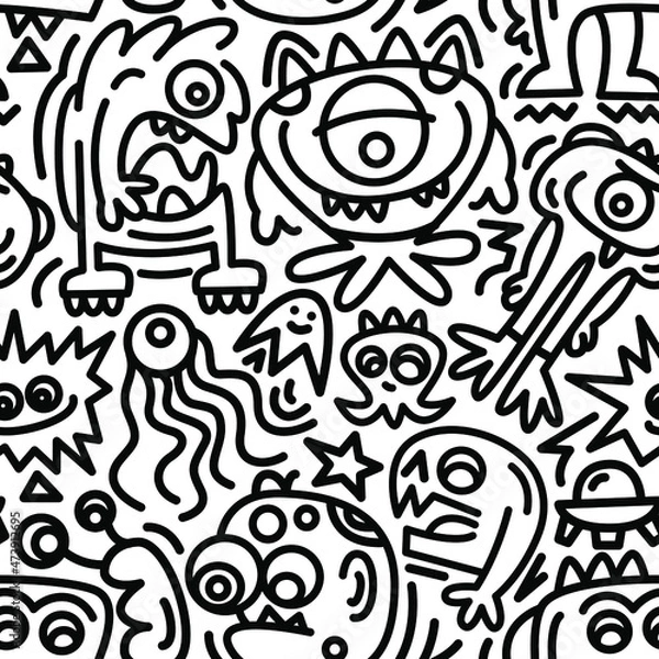 Obraz Modern Alien doodle pattern: Space monsters and doodle elements