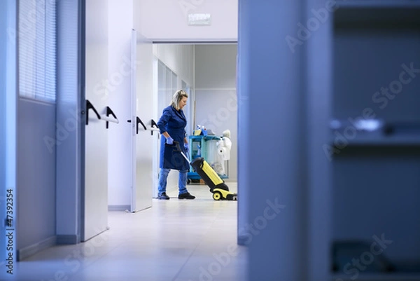 Obraz Kobiety w miejscu pracy, profesjonalna kobieta do mycia podłóg w