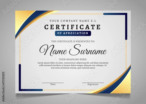 Fototapeta gold certificate template design for appreciation