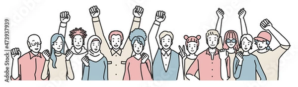Fototapeta ダイバーシティ　ガッツポーズの多様な人々