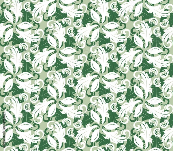Fototapeta Floral ornament. Seamless abstract classic green and white background with flowers. Pattern with repeating floral elements. Ornament for fabric, wallpaper and packaging