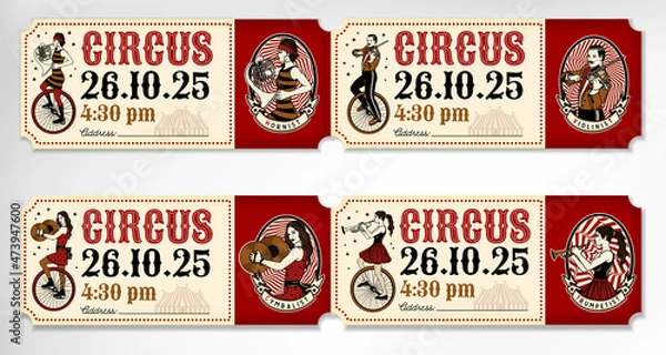 Fototapeta Vintage Circus Ticket With Band Musicians. Vector Illustration.