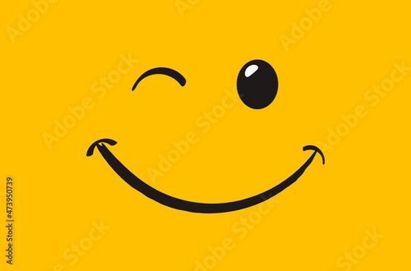 Fototapeta Smile icon. Smiling emoticon on yellow background.