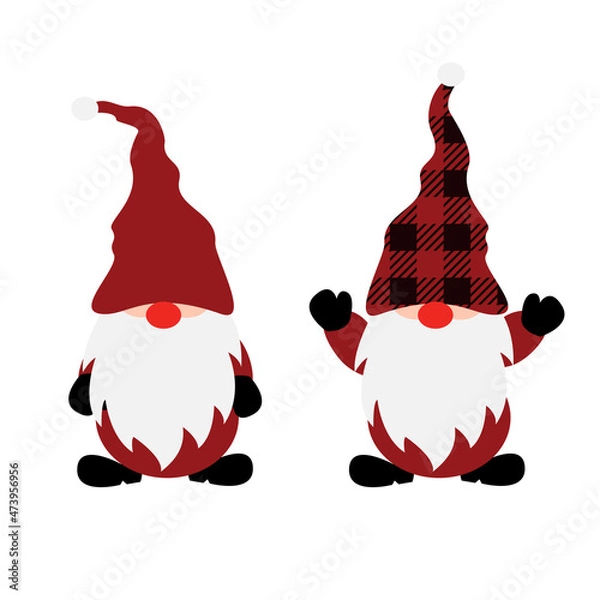 Obraz Christmas Gnomes set vector illustration. Winter tartan hat red gnomes