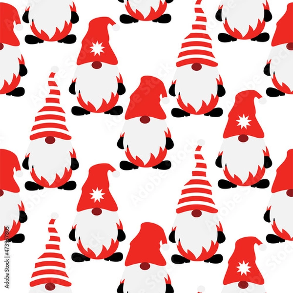 Obraz Seamless vector pattern with cute Christmas gnomes. For wrapping paper, textiles, fabric.