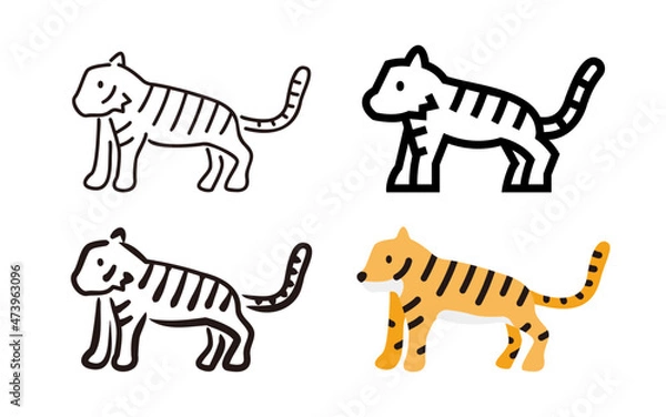 Fototapeta Tiger illustration for graphic design(thin line,bold line,drawing,fill color,4 types)