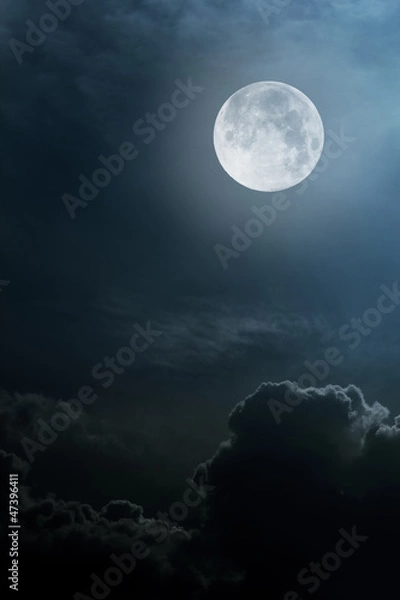 Fototapeta night sky with moon and clouds