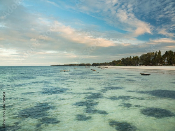 Fototapeta Zanibar beach in warm colors of the setting sun