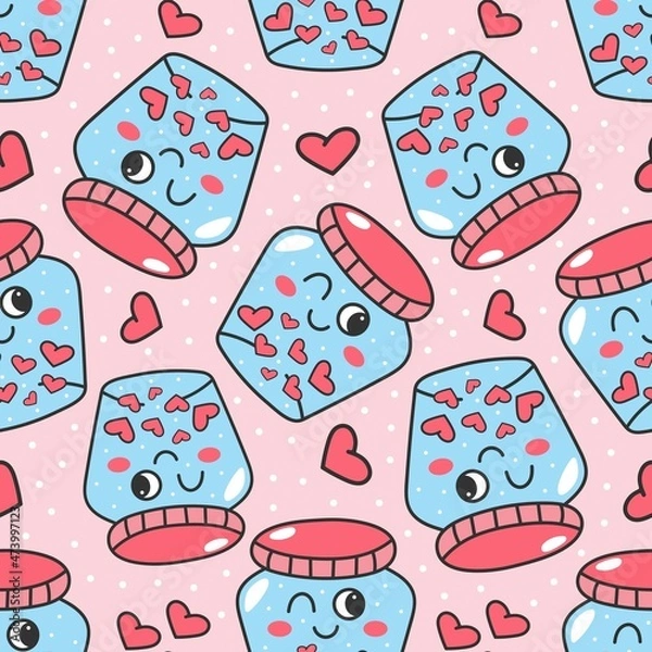 Obraz seamless pattern cute jar with heart