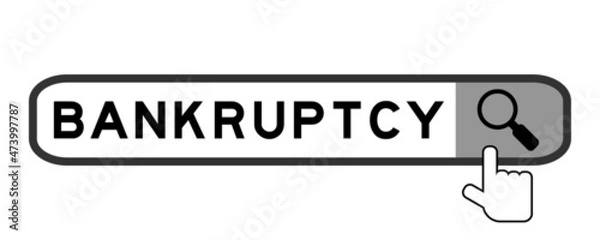 Fototapeta Search banner in word bankruptcy with hand over magnifier icon on white background