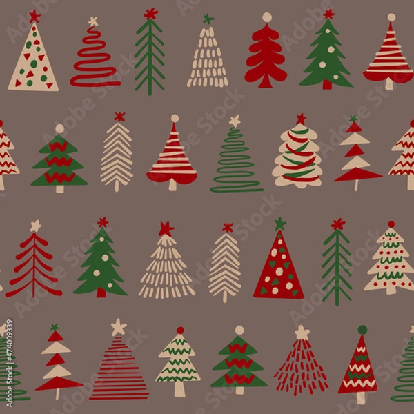 Obraz Christmas Tree Digital Papers, Seamless Patterns, Winter Holiday Illustration, 12 inches