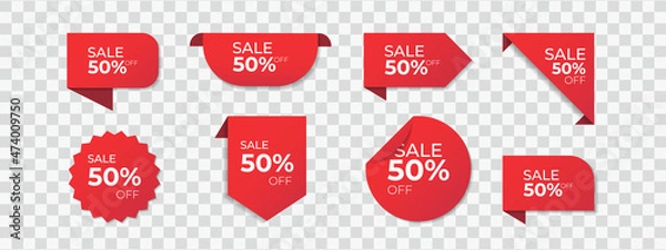 Fototapeta Set of sale tags and labels. Shopping stickers and badges vector mockup.