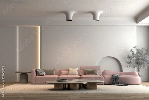 Fototapeta 3d rendering of modern interior design with pink sofa