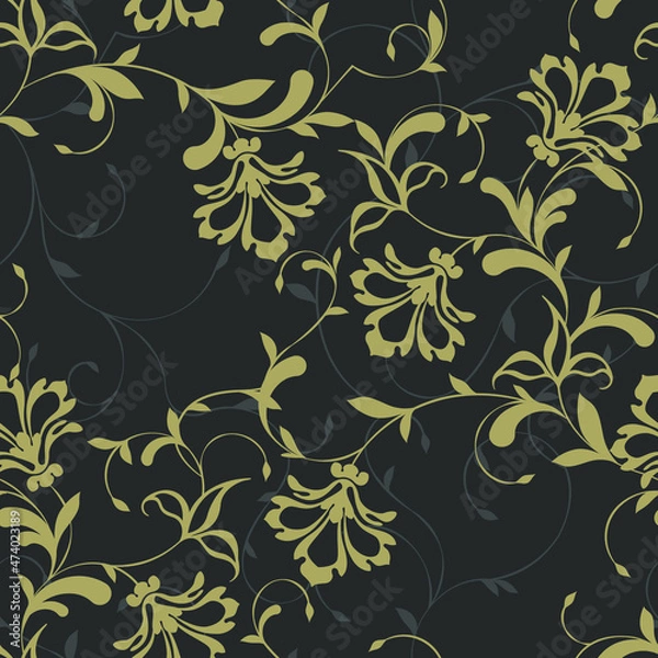 Obraz seamless pattern of flowers, branches and leaves