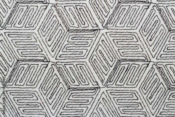 Fototapeta texture of black and white jacquard fabric with geometric pattern