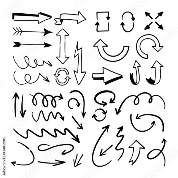 Fototapeta Arrow doodle collection. Hand drawn set of arrows.
