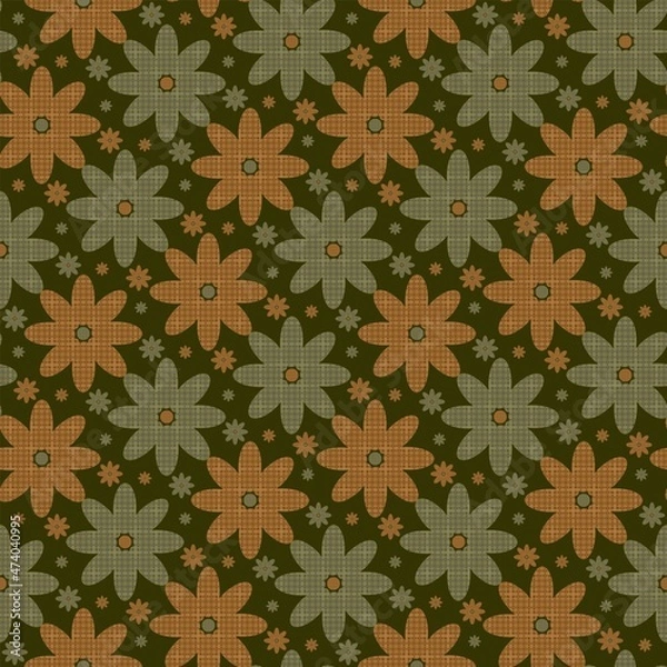 Fototapeta Abstract Orange Green Flower Seamless Repeat Pattern