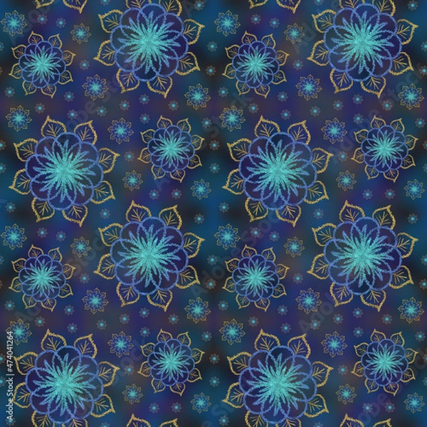 Fototapeta Winter Night Floral Seamless Repeat Pattern