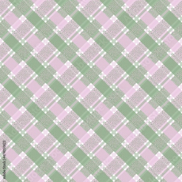 Fototapeta Pink Green Leopard Plaid Seamless Repeat Pattern