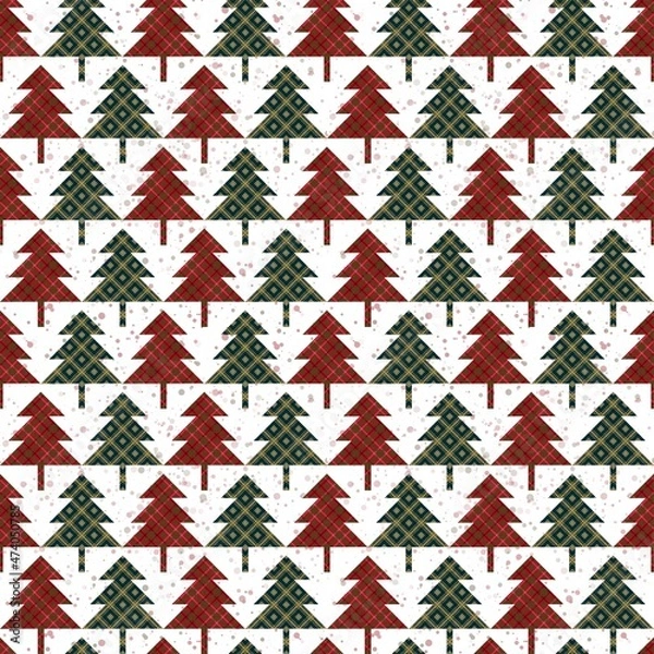 Fototapeta Plaid Christmas Tree Seamless Repeat Pattern