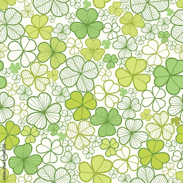 Obraz Vector clover line art seamless pattern background with hand
