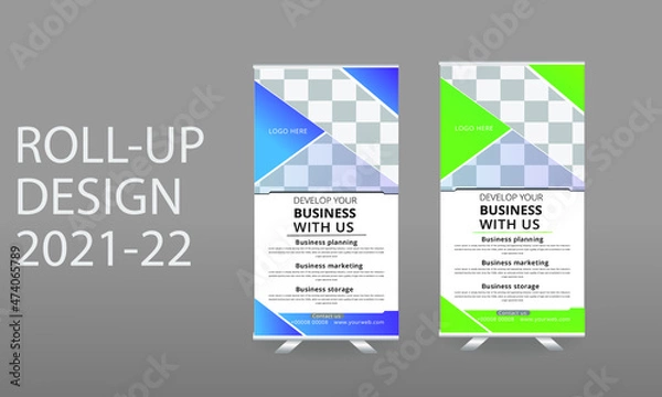 Fototapeta Business Roll Up Banner stand, polygon background,Construction roll up banner design templates set
