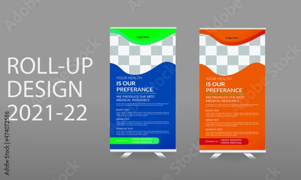 Fototapeta Business Roll Up Banner stand, polygon background,Construction roll up banner design templates set,Medical roll up banner design