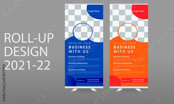 Fototapeta Business Roll Up Banner stand, polygon background, templates set,editable roll up banner vector template.