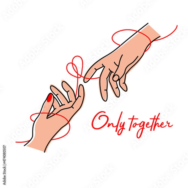 Obraz Two hands, drawn in black contour lines  with inscription on a white background. Vector illustration for festive greeting card, postcard, banner.