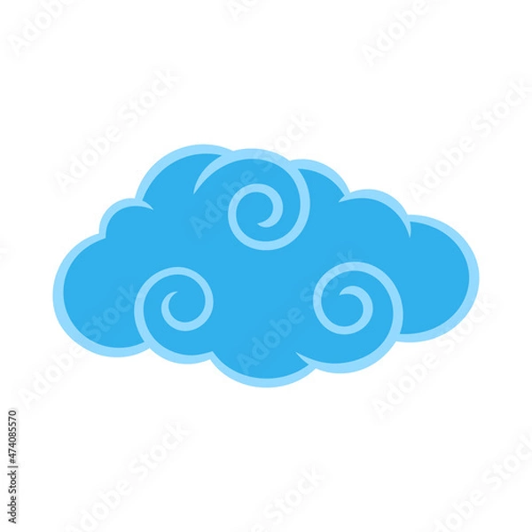 Fototapeta Curly Cloud Isolated on White Background. Cute Illustration for Decorating Sky, Weather Forecast, Fabric Print