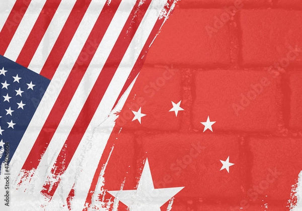 Fototapeta Flags of the United States of America, grunge, on a background of bricks, illustration