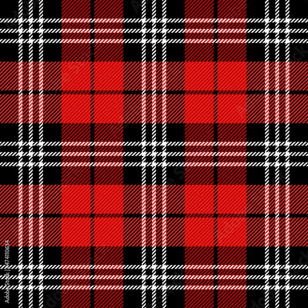 Fototapeta Christmas and new year tartan plaid. Scottish pattern in red, black and green cage. Scottish cage. Traditional Scottish checkered background. Seamless fabric texture. Vector illustration