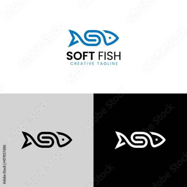 Obraz fish logo plus s negative letter logo template