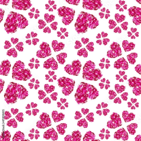 Obraz Seamless texture Heart Valentine's day love funny beautiful delicate pattern watercolor red flowers cornflower