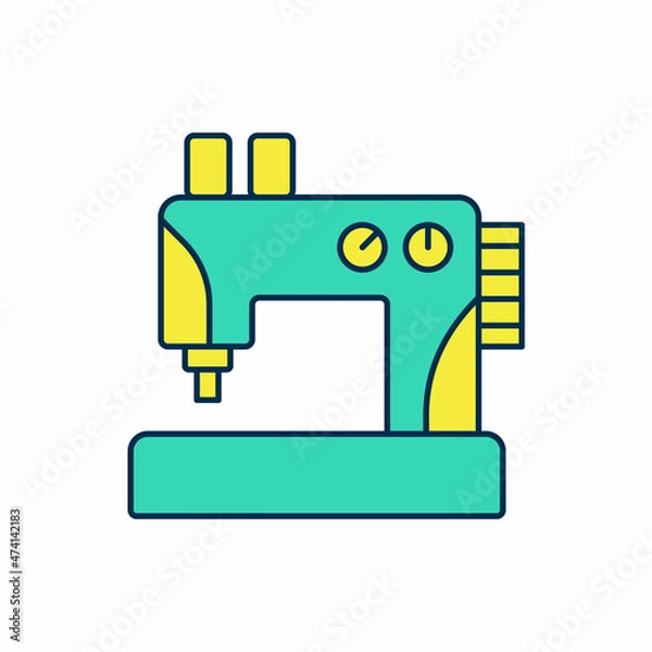 Fototapeta Filled outline Sewing machine icon isolated on white background. Vector